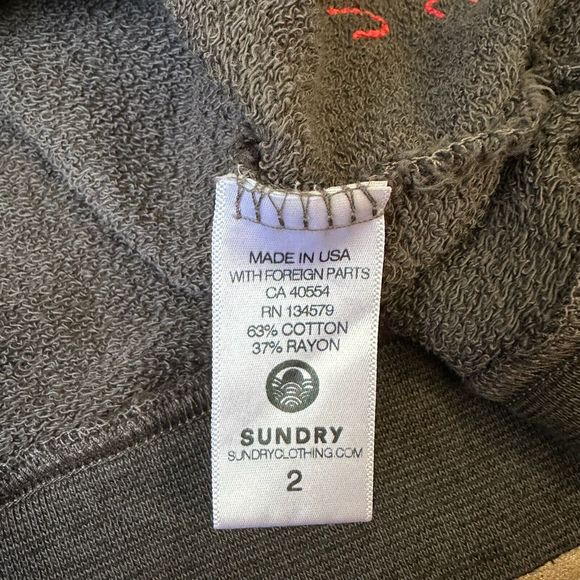 SUNDRY L/S Embroidered Turtleneck Sweatshirt Dress in Charcoal Grey - Picture 7 of 9